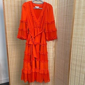 Alexis x Target Orange Ruffle-Trim Midi Dress